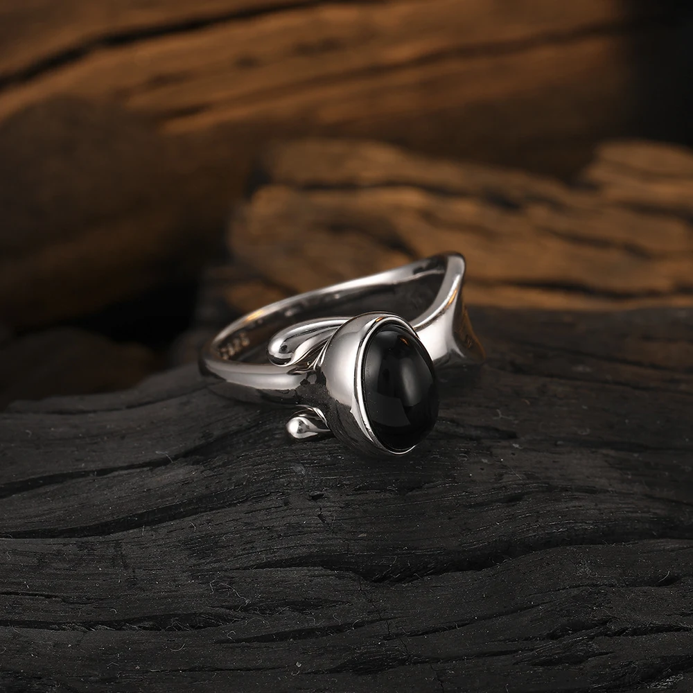 Title 1, Bague S925 en Agate Noire Naturelle pour homme ...
