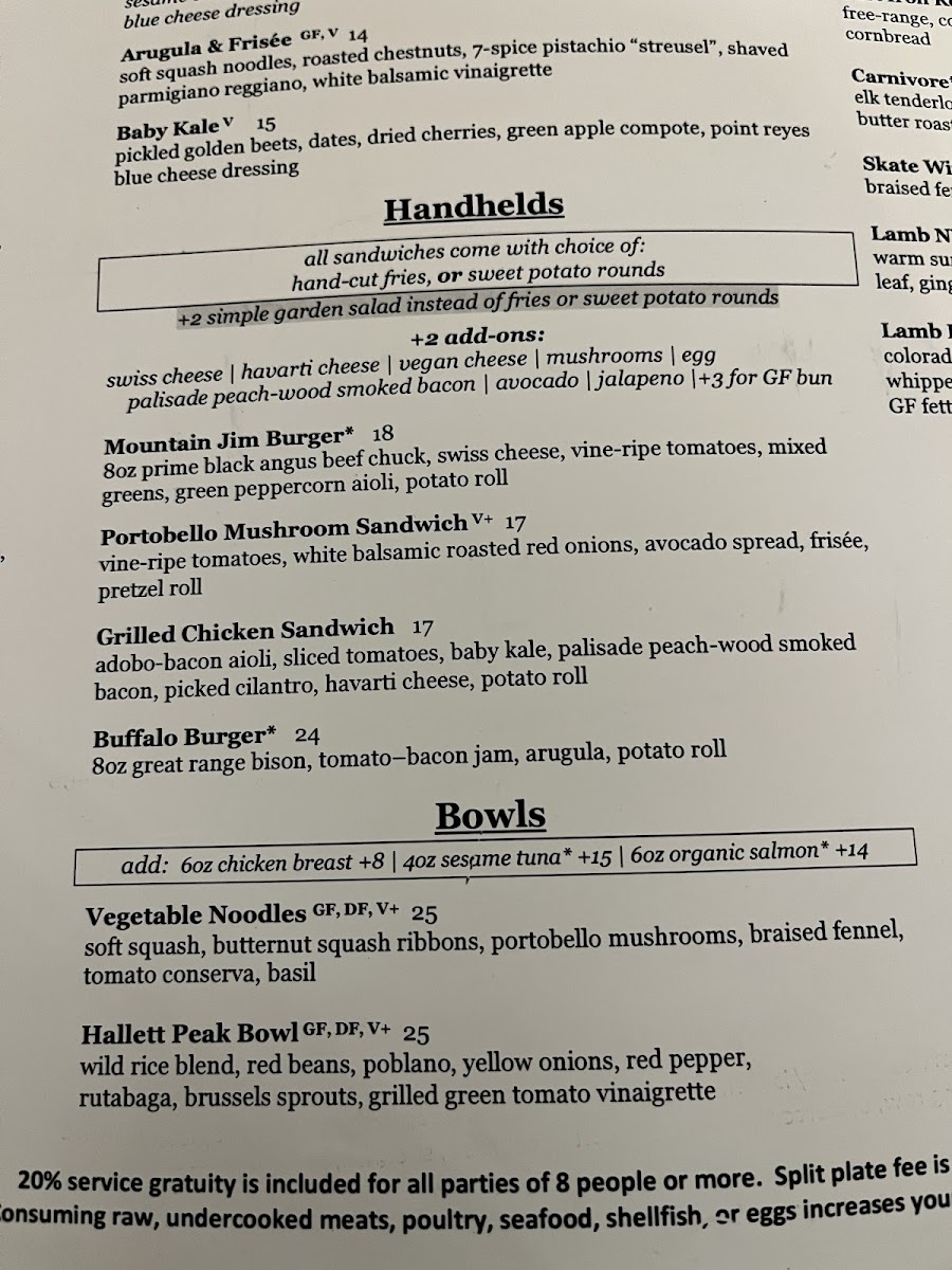 Bird & Jim gluten-free menu