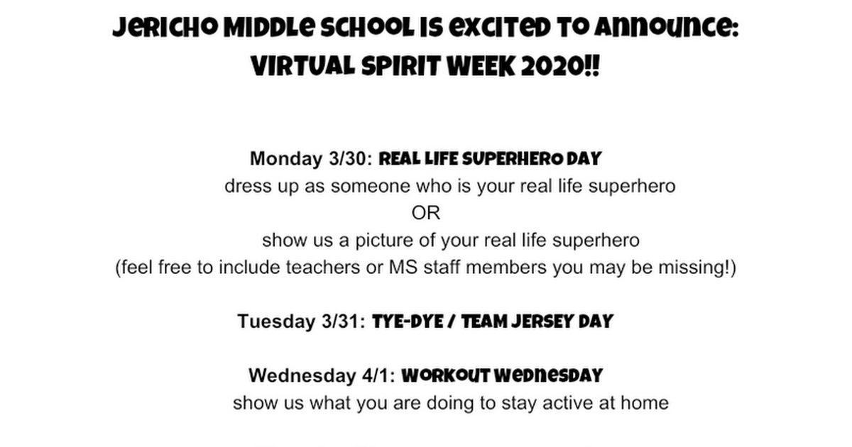 Virtual Spirit Week 2020