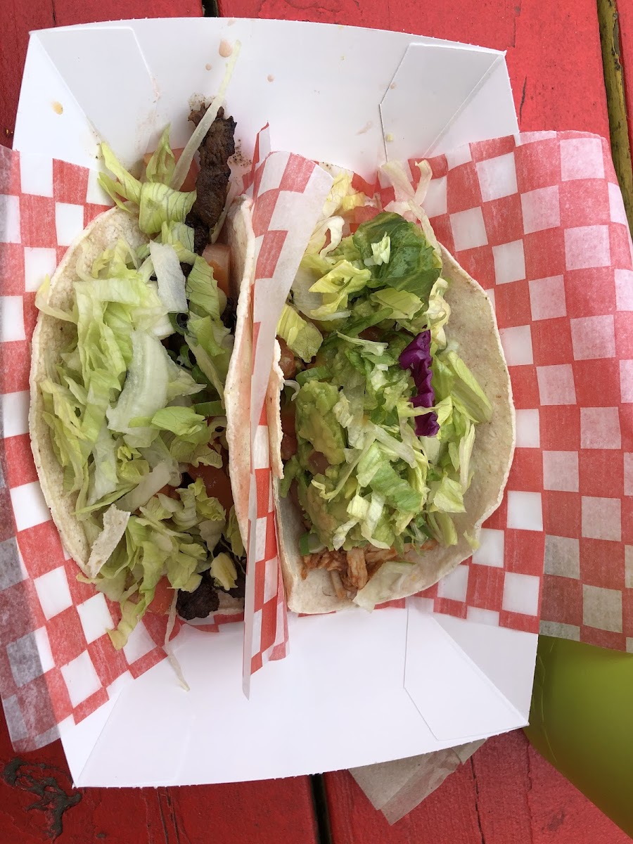 Pulled chicken & beef tenderloin tacos