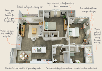 Go to Two Bed, Two Bath Floor Plan page.