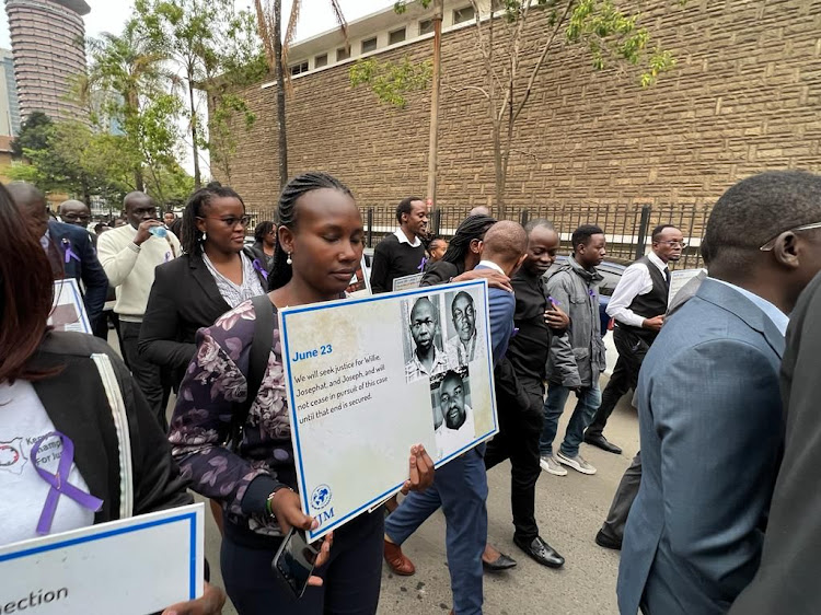 A procession at Willie Kimani's memorial service on June 21,2023.