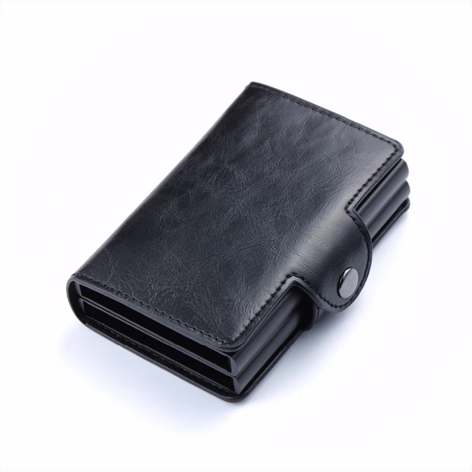 Heren en dames business creditcardhouder metaal RFID dubbele aluminium box Crazy Horse lederen reiskaarthouder.