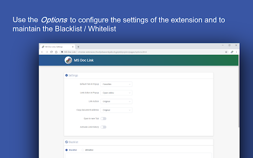 Options configure settings extension maintain Blacklist Whitelist 