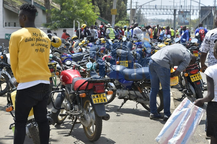 Motorbikes parked at the entrance of Total petrol station in Kisumu on April 12, 2022.