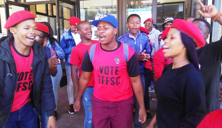 Members of the EFF student command outside Bellville Magistrate's Court on January 24 2019.