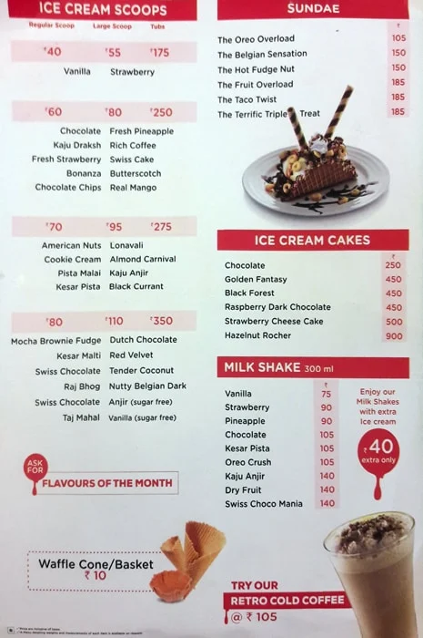 Havmor Ice Cream menu 