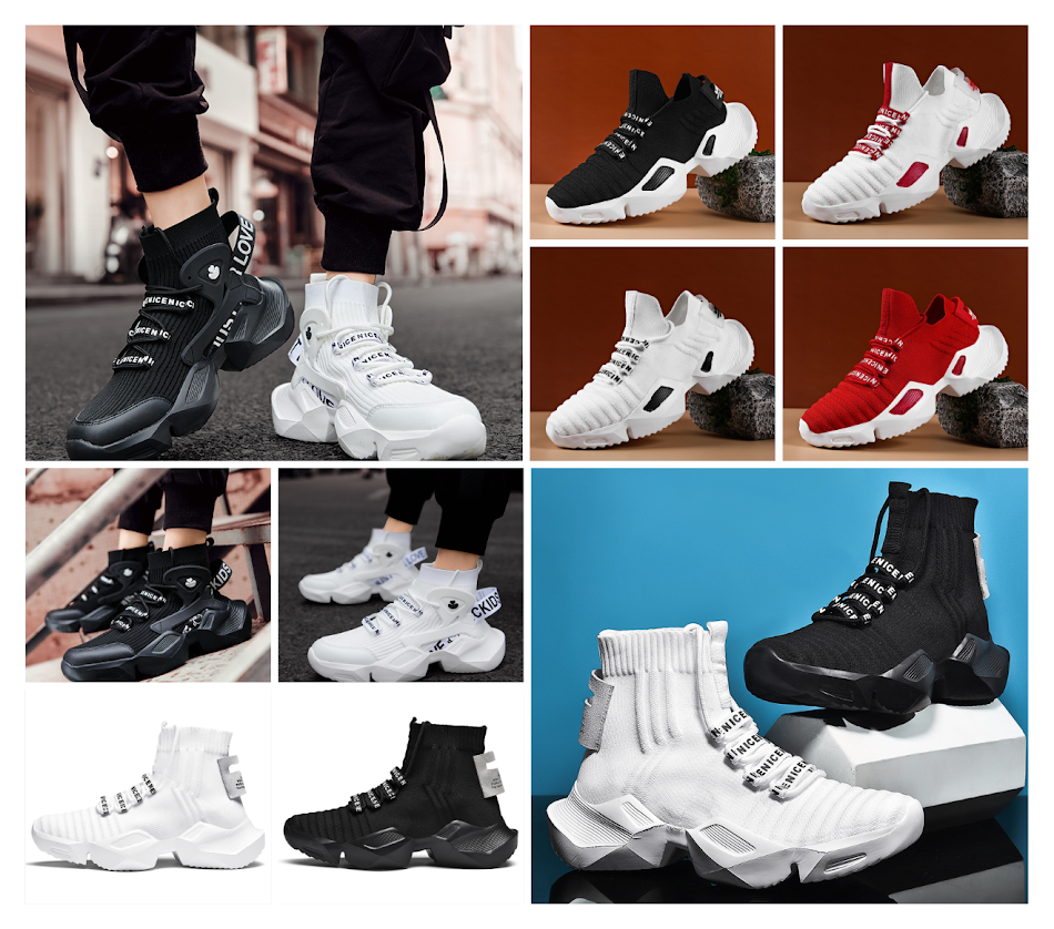 Scarpe sneakers rosse a calzino da uomo, stile scarpe vecchie, comode e alla moda per un look casual e streetwear.