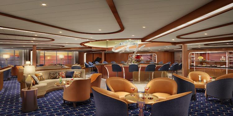 The plush Observation Lounge on Seabourn Encore.