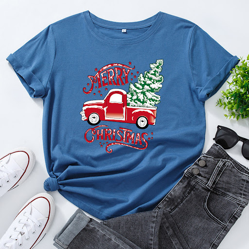 Title 7, Womens Printed Loose Round Neck Short Sleeve T...