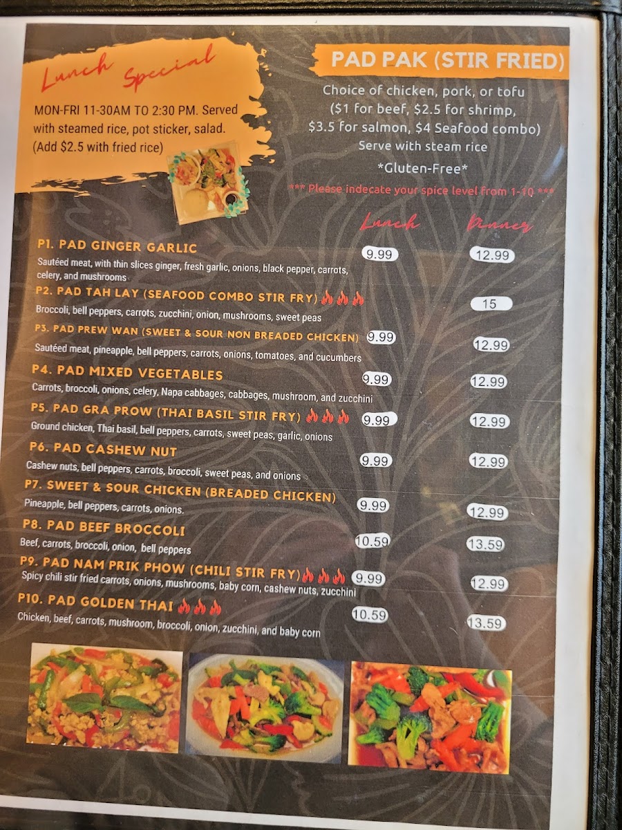 Golden Thai Cuisine gluten-free menu