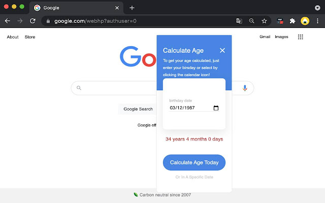 Age Calculator chrome extension