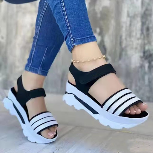 Title 8, Roman Sandals Thick Sole Buckle Strip Wedges Sh...