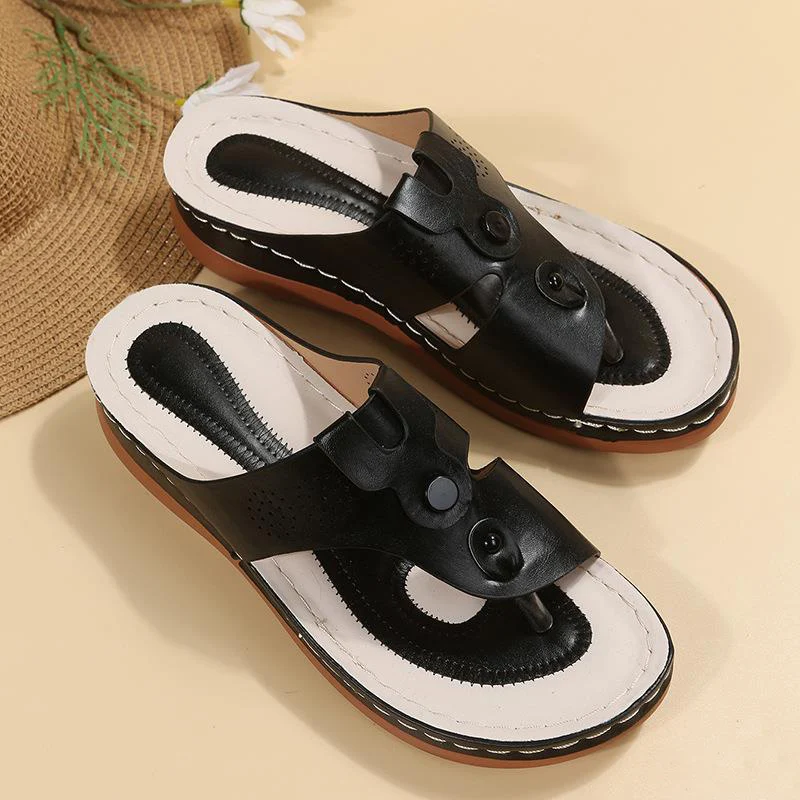 Damen Thong Sandalen Hollow Out Keil Schuhe Sommer Strand Schuhe Flip Flops für Komfort und luftigen Stil im Sommer.
