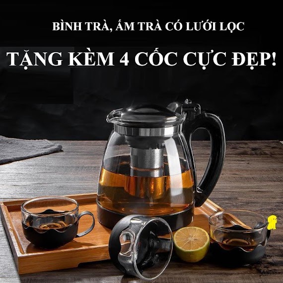 [Tặng Kèm 4 Cốc] Bộ Bình Trà, Ấm Trà Có Lưới Lọc Giá Rẻ Cực Đẹp!