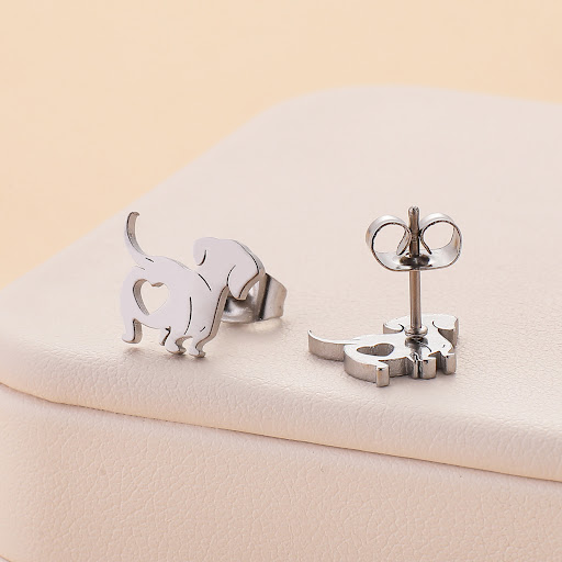 Title 6, Dog Love Shape Ear Studs Stainless Steel Earrin...