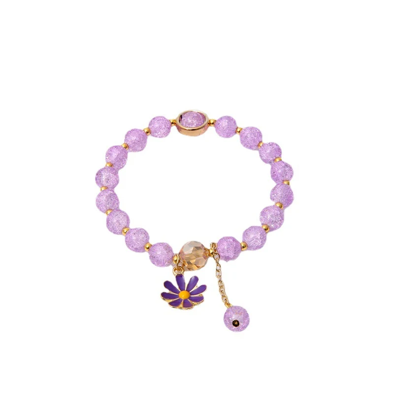 Pulseira de contas de cristal com fio de girassol, pulseira Ins. Adicione um toque de sol ao seu visual. Elegância e estilo em um acessório único.