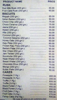 Jain Bakers menu 2