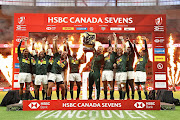 The Blitzboks celebrate after winning the Canada Sevens. 