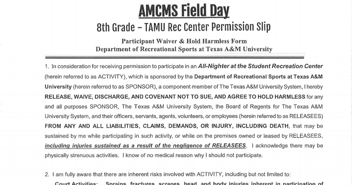 16-17 Field Day - 8th Grade - Rec Center Permission Slip.pdf