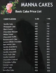 Manna Cakes menu 1