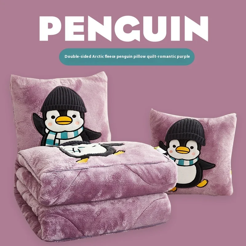 Nieuwe Bejirog 3D Dubbelzijdige Wollen Hoed Pinguïn Kussen Deken Dubbel Gebruik