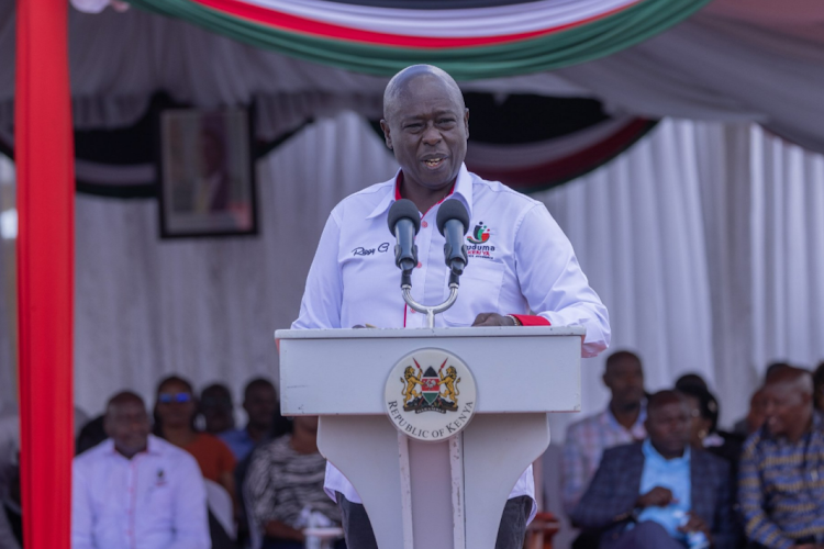 Deputy President Rigathi Gachagua speaks during the launch of the Makutano Huduma Centre in Laikipia East in February 4, 2024.