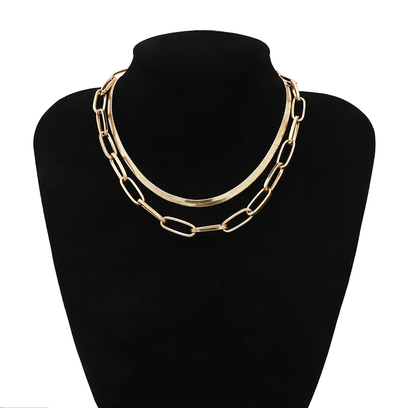 Simple double snake bone cross chain necklace
