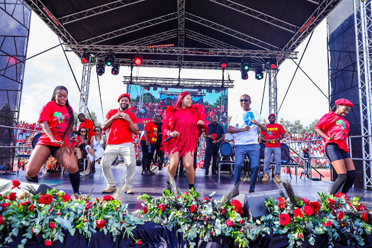 EFF leaders dancing at the party's Gauteng manifesto launch in Soweto.