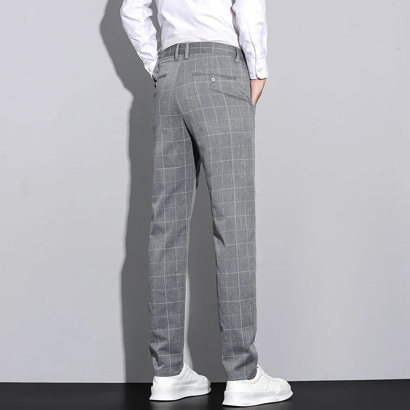 Heren Casual Broek Eenvoudige Ruit Slim Fit Rechte Pijpen Comfortabel en Stijlvol voor een Casual en Eigentijdse Look