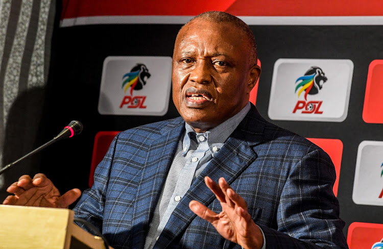 Irvin Khoza (chairman) of the PSL during the Premier Soccer League press conference at PSL Headquarters on April 09, 2019 in Johannesburg, South Africa.