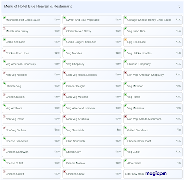 Hotel Blue Heaven & Restaurant menu 