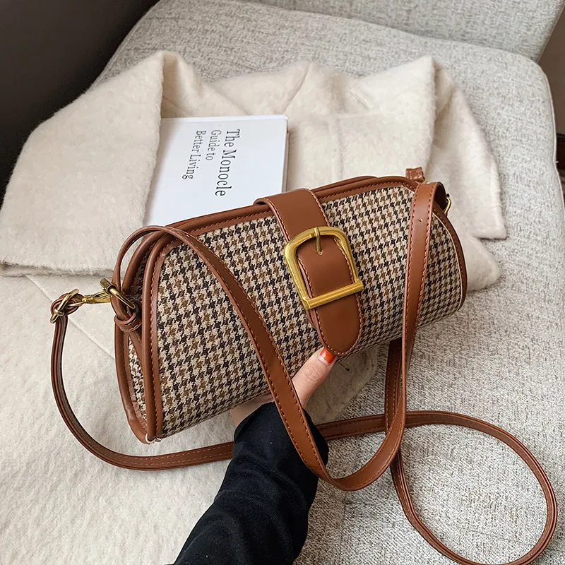 Fashion Lattice Children's Bag, Western Style Single Shoulder Messenger Bag, Perfect for Girls, Stylish and Functional D