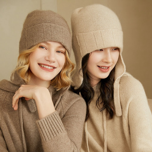 Title 1, Womens Pure Cashmere Knitted Hat Ear Protectors