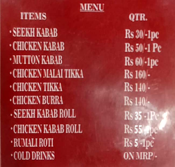 Zara Foods Qureshi Kabab Corner menu 