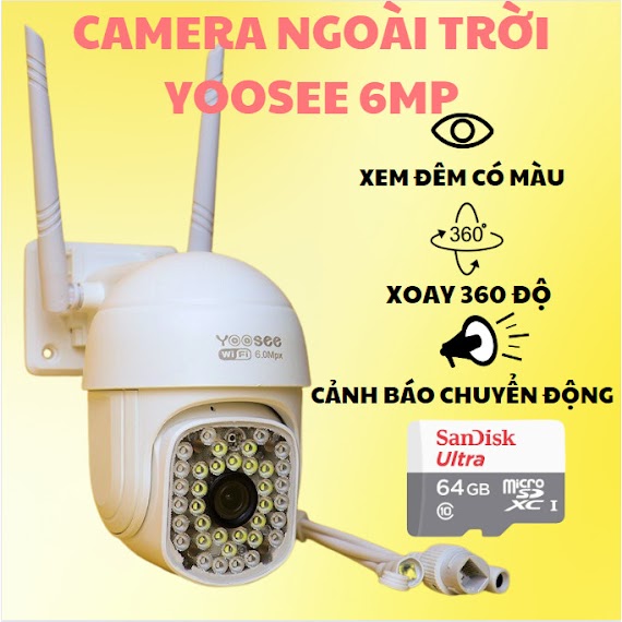 Camera Wifi Yoosee Ngoài Trời 36 Led 6.0Mpx, Xoay 360 Độ, Chống Nước, Hỗ Trợ Xem Đêm Có Màu, Bảo Hành 12 Tháng.