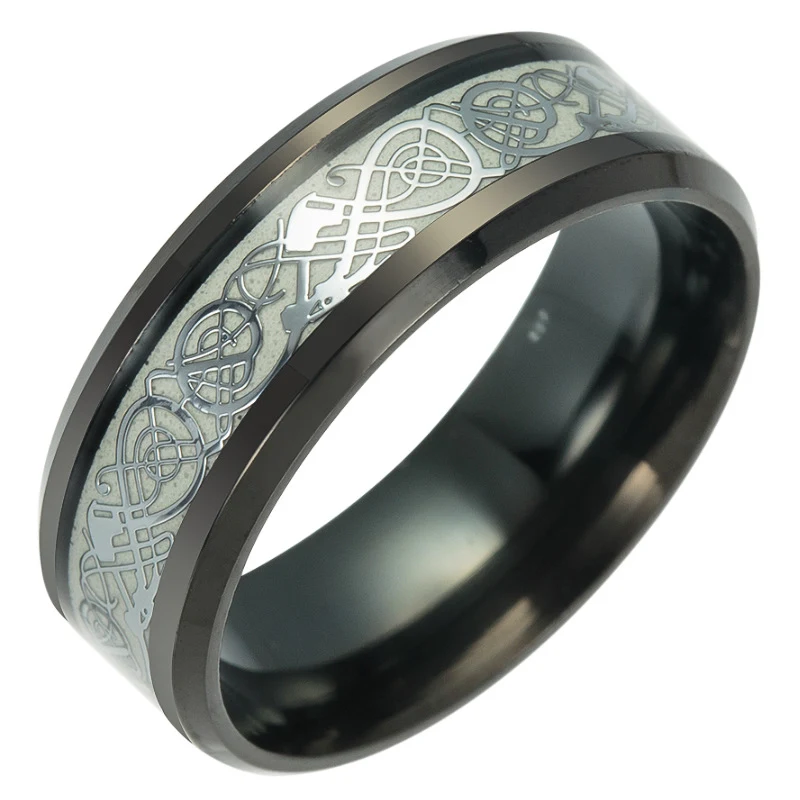 Bague Fluorescente Motif Dragon Noir Ornée, Noctilucente. Pour un Style Unique et Luminescent, Idéal pour les Amateurs de Fantastique.