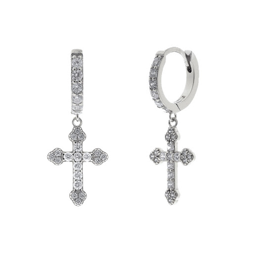 Title 1, Silver Needle Geometric Cross Ear Clip with Dia...