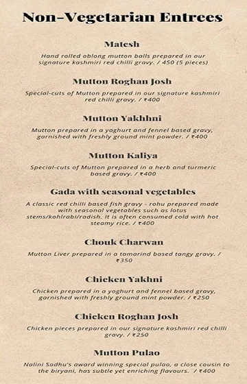 Matamaal - The Kashmiri Restaurant menu 