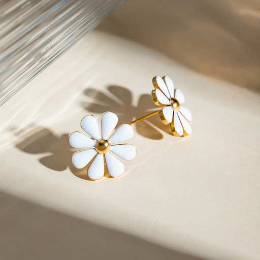 Title 2, Summer 18K Gold Stainless Steel Flower Earrings...