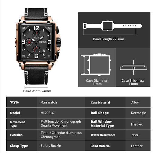 Title 1, Vintage square leather mens watch, timeless el...