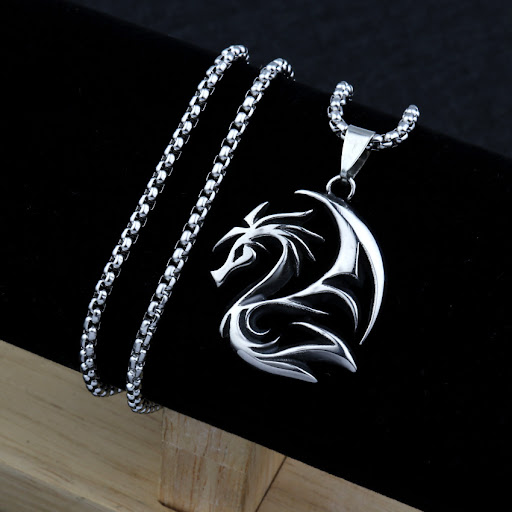 Title 3, Fashion Flying Dragon Pendant Necklace. A strik...