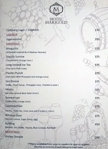 Unlock Bar - Keys Marigold Hotel menu 