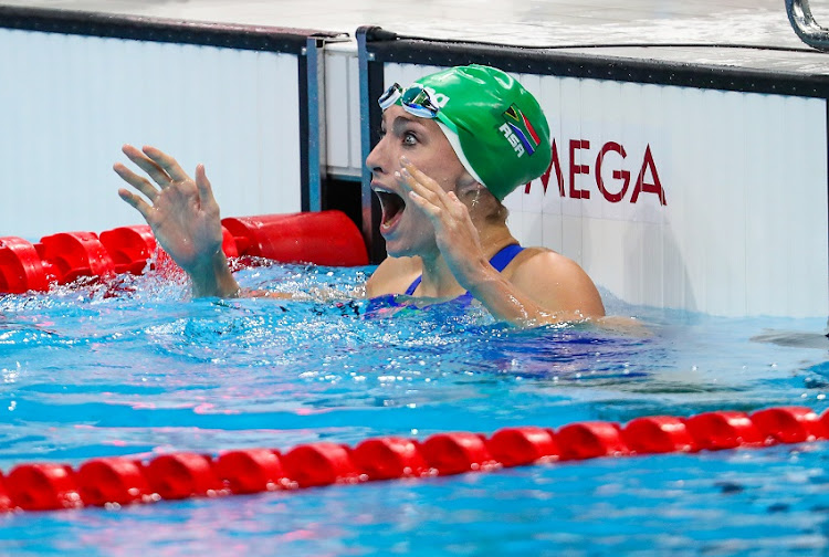 Tatjana Schoenmaker of South Africa wins the women’s 200m breaststroke final in a new world record during the Swimming event on Day 7 of the Tokyo 2020 Olympic Games at the Tokyo Aquatics Centre on July 30, 2021 Tokyo, Japan.