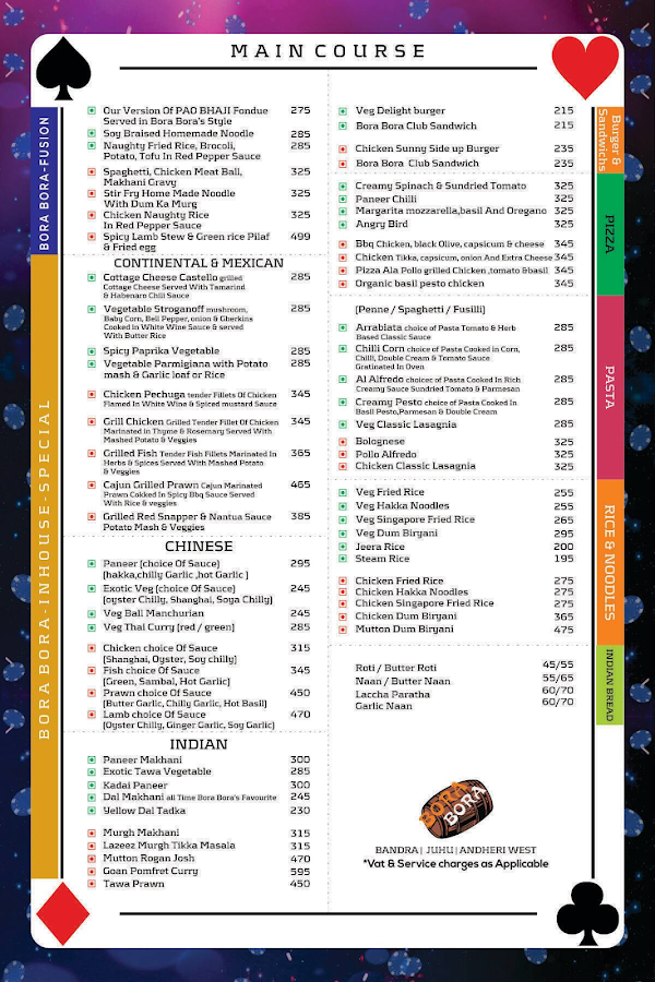 Bora Bora menu 