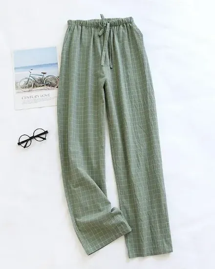 Men Pajama Pants Plaid Design Cotton Pajamas Long Trouser... - 2