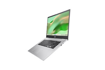 A right side view of an open ASUS Chromebook CX1 displaying the home screen.