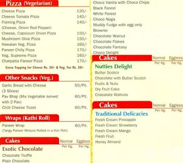 Cakes 'N' Bakes menu 