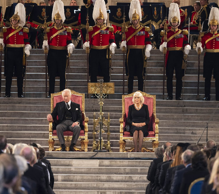 His Majesty King Charles III and Camilla, Queen consort at the house of commons after the King addressed both houses for the first time since becoming King. Picture: IAN VOGLER