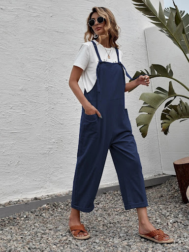 Title 6, Fashion Solid Color Loose Pockets Wide Leg Jump...